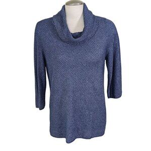 Chicos Easywear Cowl Neck Top Womens US 12 14 Blue Diagonal Stripe Pullover